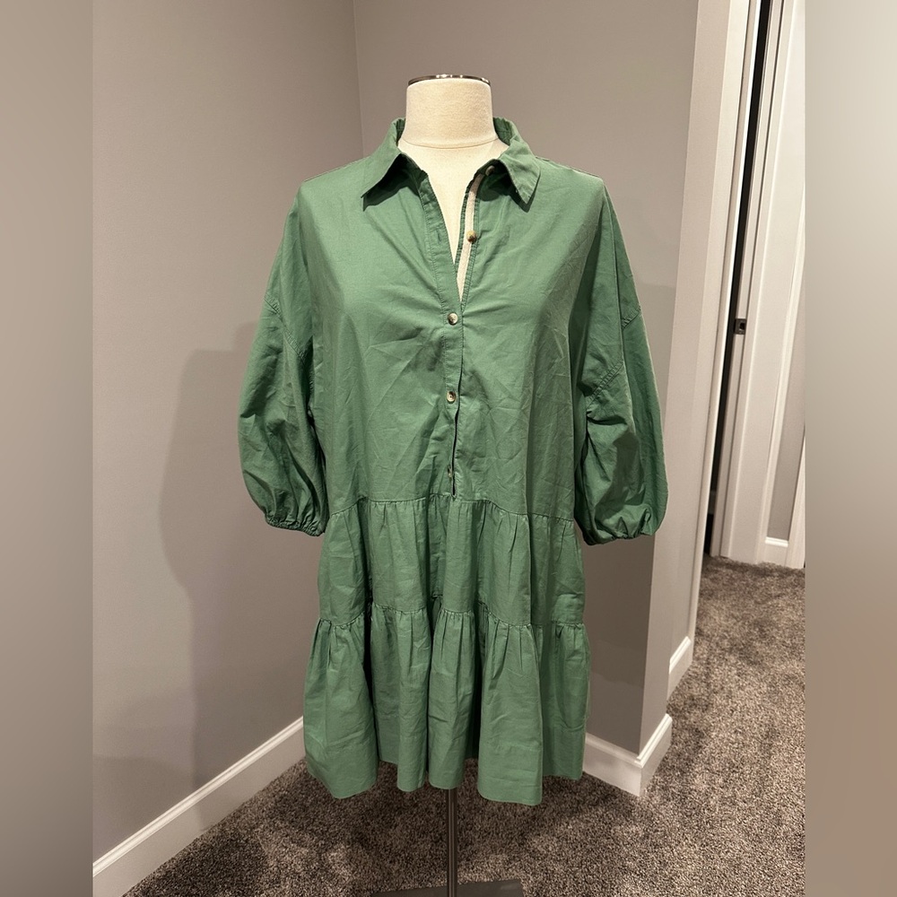 Free People Green Button-Up Tiered Dress